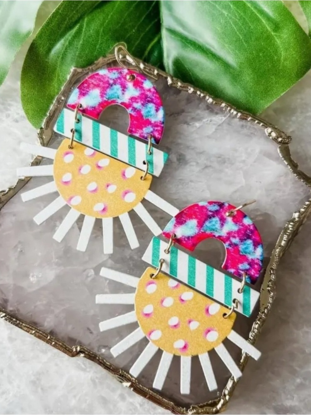 Plunder Gigi Bright Mixed Media Statement Earrings - Reversible